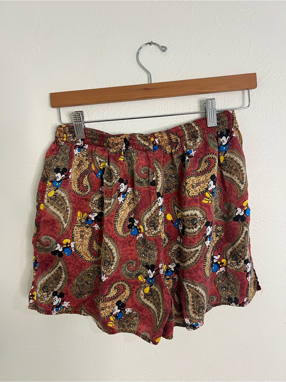 Vintage Disney Red Paisley Mickey & Co. Silk Lounge Shorts size Large - Picture 6 of 9